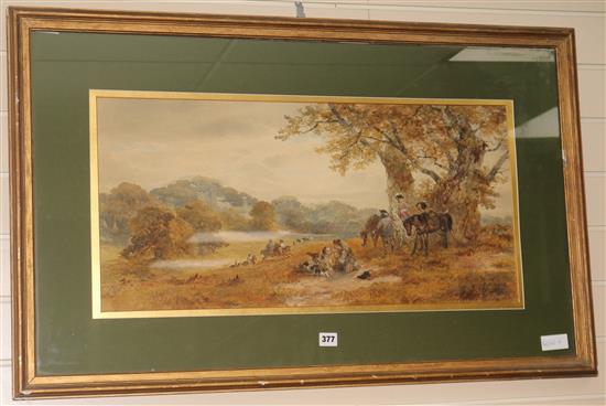 H.J. Holding Hunting party at rest 13.5 x 27.5in.
